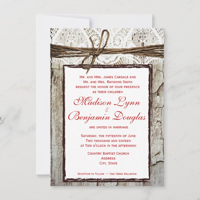 Rustic Wood Wedding Investigations Red Lettering Inbjudningar (Framsida)