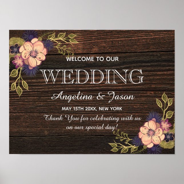 Rustic Wood Welcome Bröllop Poster (Framsidan)