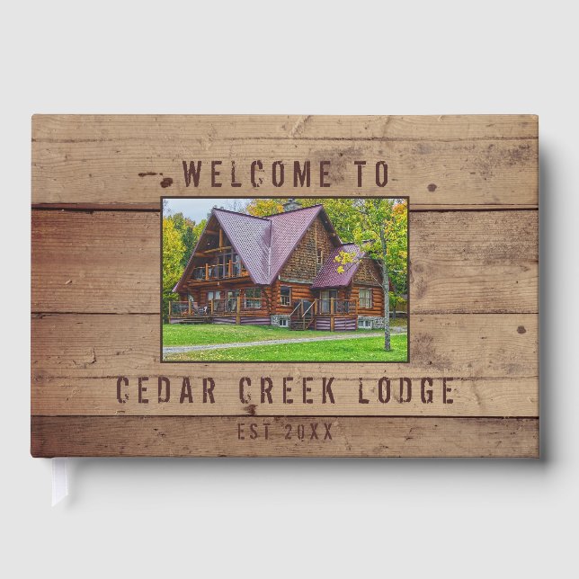 Rustic Wood Welcome Photo Personlig Guest Bok (Framsida)