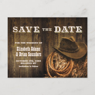 Rustic Wood Western Bröllop Spara-the-Date Meddelande Vykort