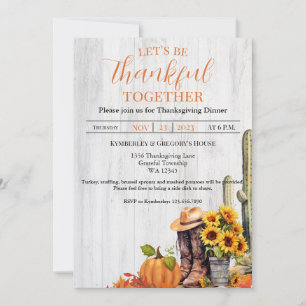 Rustic Wood Western Solros Thanksgiving Middag Inbjudningar