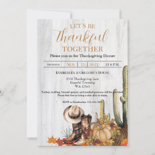 Rustic Wood Western Thned Thanksgiving Dinner Inv. Inbjudningar