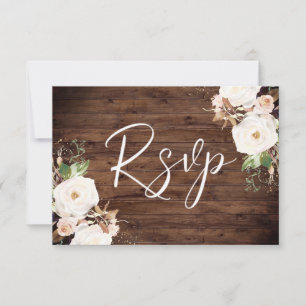 Rustic Wood White & Blommigt Elegant bröllop OSA Kort