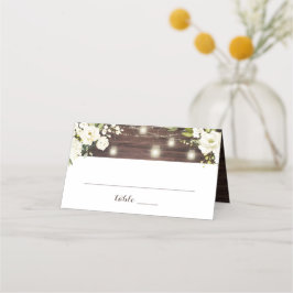 Rustic Wood White Blommigt String Ljus Place Card Placeringskort
