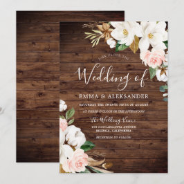 Rustic Wood  & White Flowers Bröllop Inbjudningar