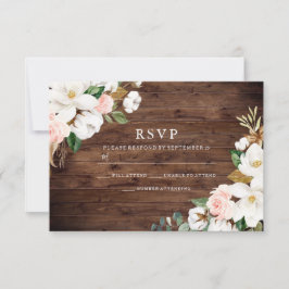 Rustic Wood  & White Flowers Bröllop OSA Kort