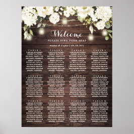 Rustic Wood White Flowers Bröllop Sittdiagram Poster