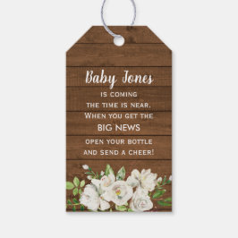 Rustic Wood White Neutralt Baby Shower Flaska Favo Presentetikett