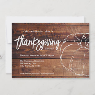 Rustic Wood White pumpkin Thanksgiving Middag Inbjudningar