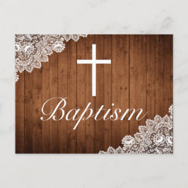 Rustic Wood & White Snöre Baby Baptism Meddelande Vykort