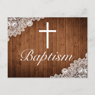 Rustic Wood & White Snöre Baby Baptism Meddelande Vykort