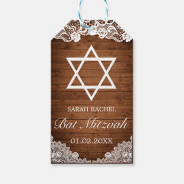 Rustic Wood & White Snöre Bat mitzvah Presentetikett