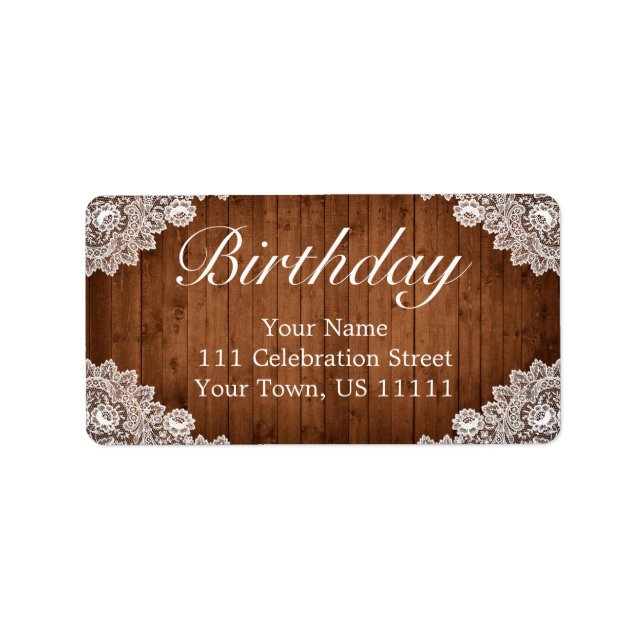 Rustic Wood & White Snöre Birthday Adress Adressetikett (Framsidan)