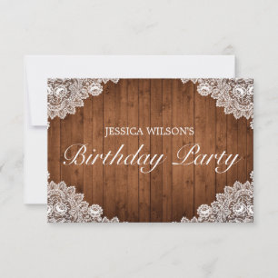 Rustic Wood & White Snöre Birthday OSA Kort