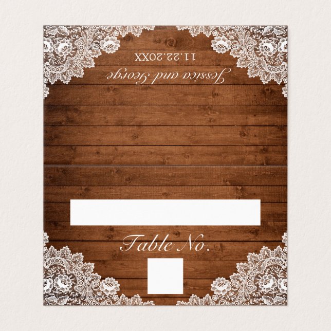Rustic Wood & White Snöre Bordsnummer & Namn Card Kort (Utsida ovikt)