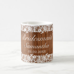 Rustic Wood & White Snöre Bridesmaid Bröllop Kaffemugg