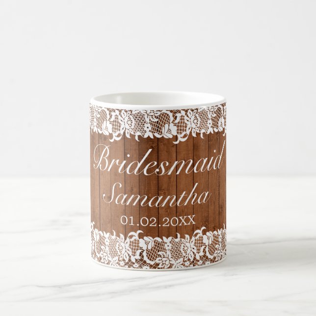 Rustic Wood & White Snöre Bridesmaid Bröllop Kaffemugg (Center)