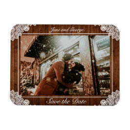 Rustic Wood & White Snöre Bröllop Magnet