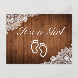 Rustic Wood & White Snöre Det är en flicka Meddelande Vykort