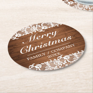 Rustic Wood & White Snöre God jul Underlägg Papper Rund