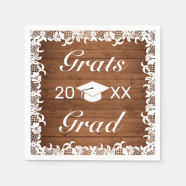 Rustic Wood & White Snöre Grats Studenten Pappersservett