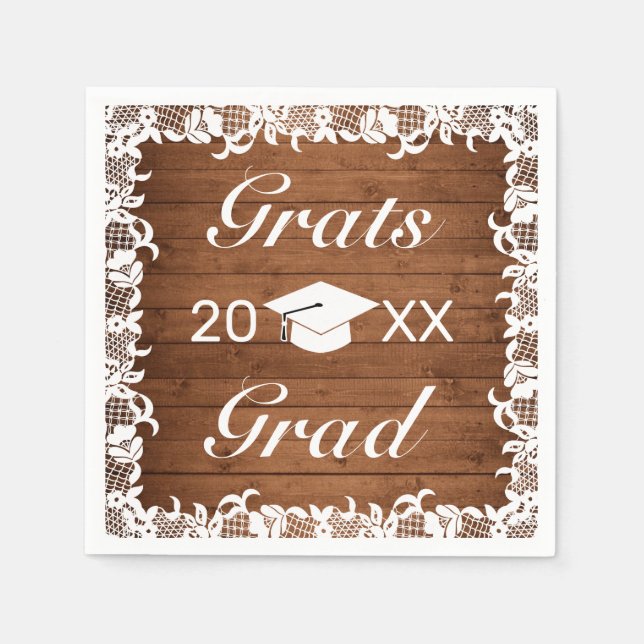 Rustic Wood & White Snöre Grats Studenten Pappersservett (Framsidan)