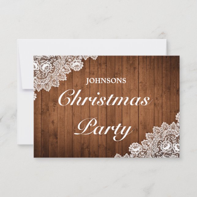 Rustic Wood & White Snöre jul Party OSA Kort (Framsida)