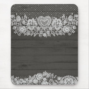 Rustic Wood & White Snöre Lacy Farmhouse Chic Musmatta