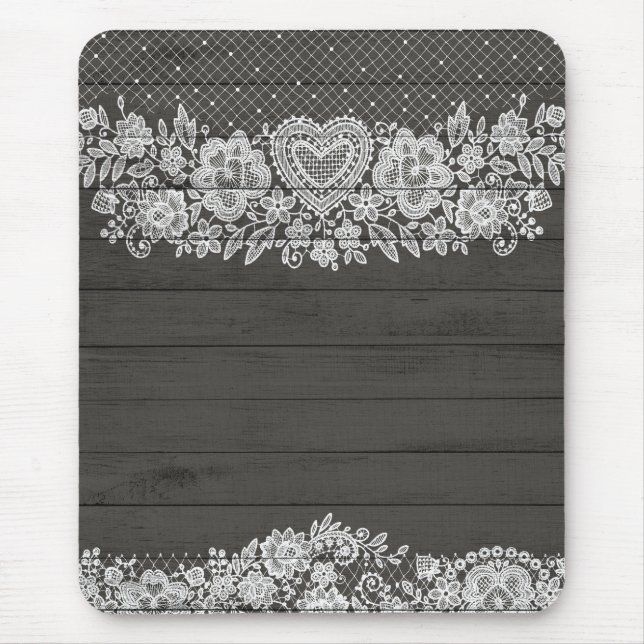 Rustic Wood & White Snöre Lacy Farmhouse Chic Musmatta (Framsidan)