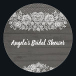 Rustic Wood & White Snöre Lacy Farmhouse Chic Runt Klistermärke<br><div class="desc">Anpassa med all text du vill ha.</div>
