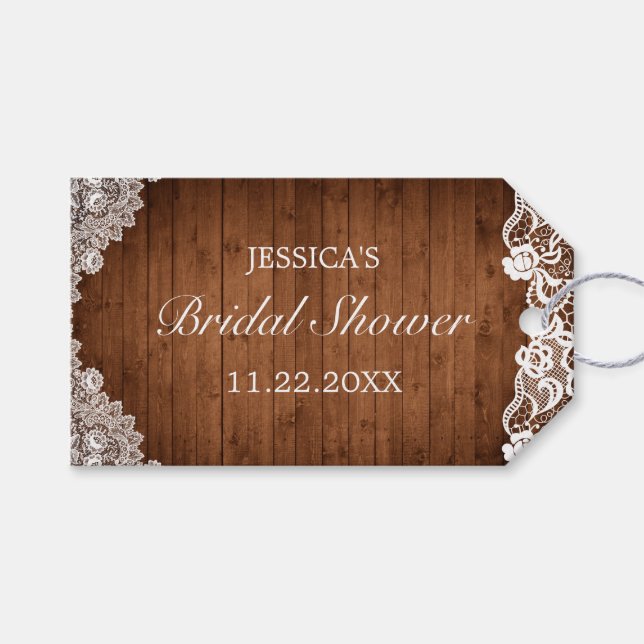 Rustic Wood & White Snöre Möhippa Tack Presentetikett (Framsidan (Horisontell))