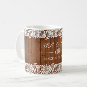 Rustic Wood & White Snöre Mr. och Mrs. Anniury Kaffemugg