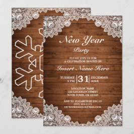 Rustic Wood & White Snöre, nyår Party Inbjudningar
