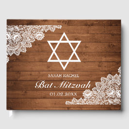 Rustic Wood & White Snöre Pub Bat mitzvah Gästböcker