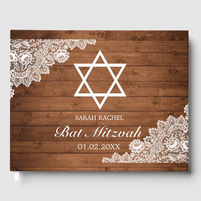 Rustic Wood & White Snöre Pub Bat mitzvah Gästböcker (Framsida)