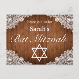 Rustic Wood & White Snöre Pub Bat mitzvah Meddelande Vykort