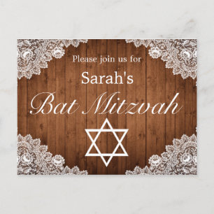 Rustic Wood & White Snöre Pub Bat mitzvah Meddelande Vykort