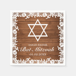 Rustic Wood & White Snöre Pub Bat mitzvah Pappersservett