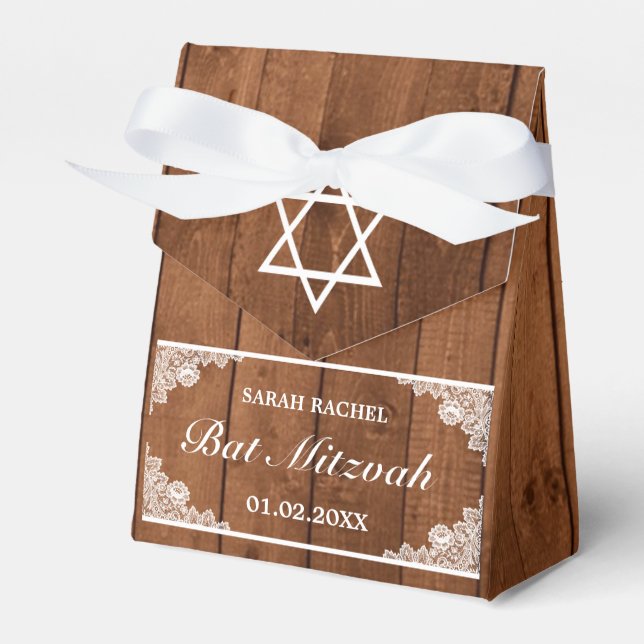 Rustic Wood & White Snöre Pub Bat mitzvah Presentaskar (Framsidan Sidan)