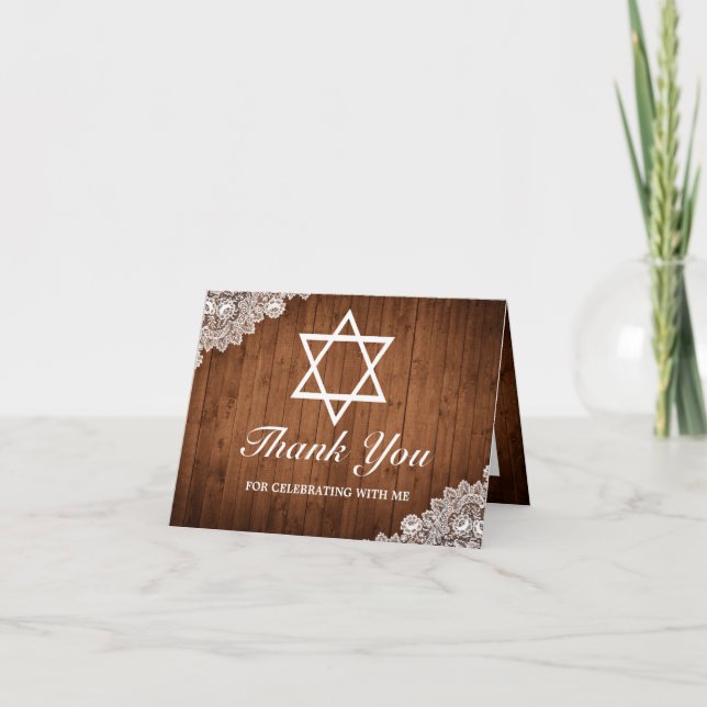 Rustic Wood & White Snöre Pub Bat mitzvah Tack Kort (Framsida)