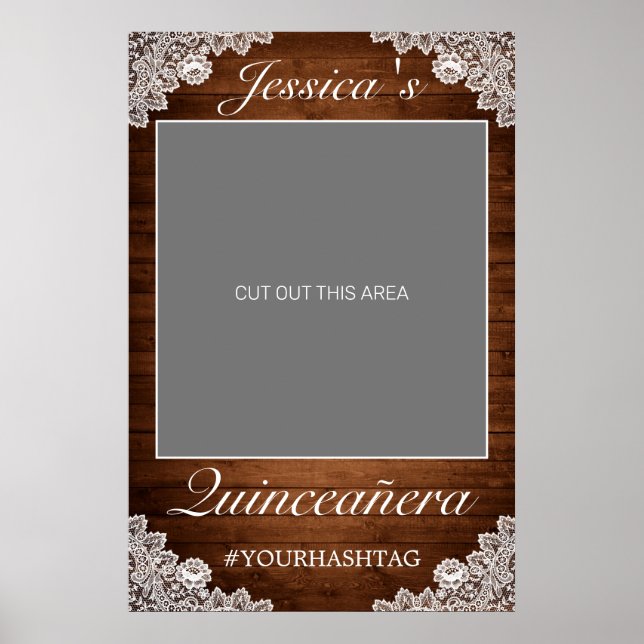 Rustic Wood & White Snöre Quinceañera Photo Prop Poster (Framsidan)