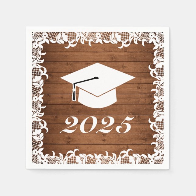 Rustic Wood & White Snöre Studenten Hat Pappersservett (Framsidan)