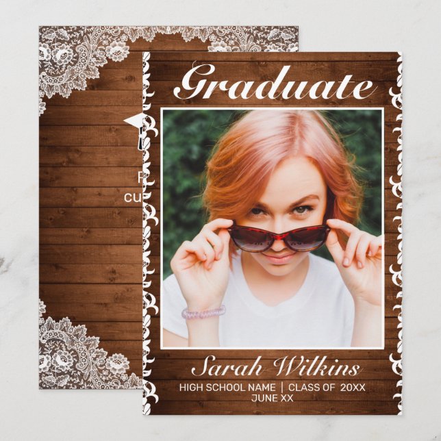 Rustic Wood & White Snöre Studenten Meddelande (Fram/baksida)