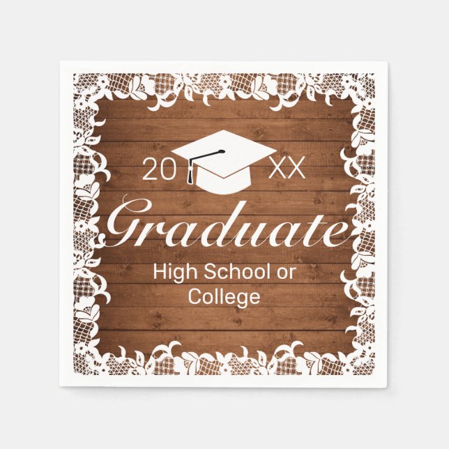 Rustic Wood & White Snöre Studenten Pappersservett (Framsidan)