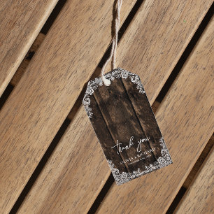 Rustic Wood White Snöre Tack Wedding Favor Presentetikett