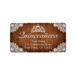 Rustic Wood & White Snöre Tiara Quinceañera Adress Adressetikett