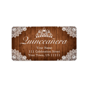 Rustic Wood & White Snöre Tiara Quinceañera Adress Adressetikett