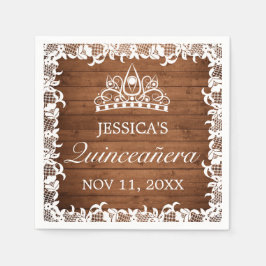 Rustic Wood & White Snöre Tiara Quinceañera Pappersservett