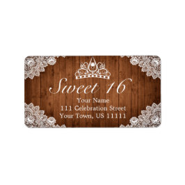 Rustic Wood & White Snöre Tiara Sweet 16 Adress Adressetikett