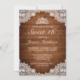 Rustic Wood & White Snöre Tiara Sweet 16 Inbjudningar